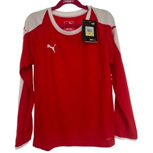 Puma Kids LIGA Jersey LS Jr Red White Long Sleeve Soccer Shirt 703421-01 Size M